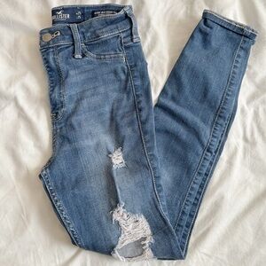 Hollister High Rise Jean Legging Crop - Dark Wash Ripped